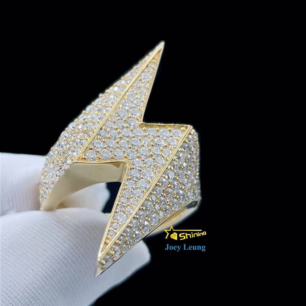 Moissanite Hip Hop Jewelry 925 Silver Lab Diamond Moissanite Lightening Fully Iced Out Ring