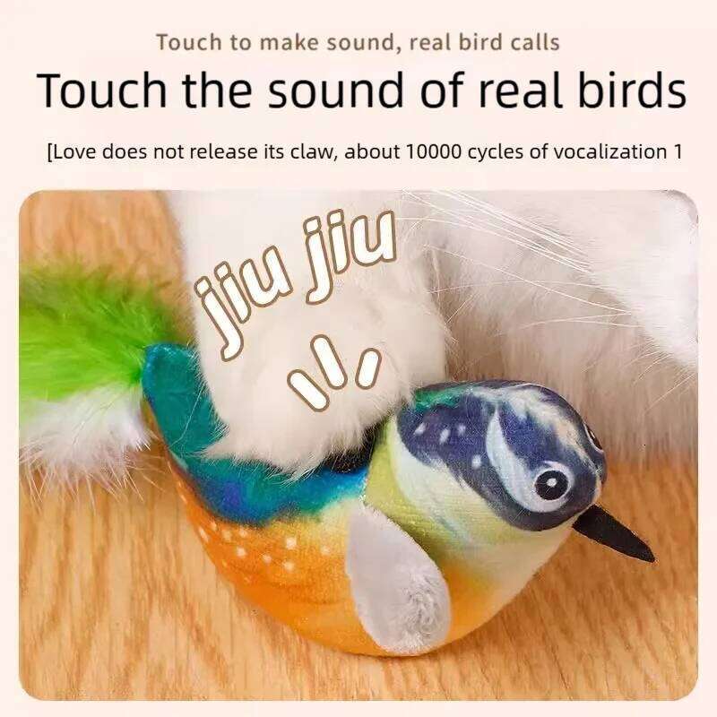 Interactive Cat Electric Simulation Bird With Chirping Sound Flapping Wings Plush Chew Bite Toy For Kittens Cats Pet Supplie