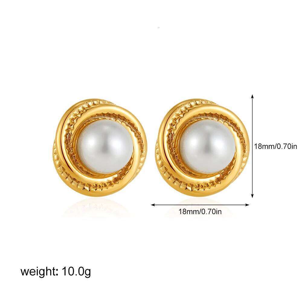 Vintage Gold Plated Stainless Steel Earrings For Women Metal Weave Double Layer Imitation Pearl Stud Earring Elegant Jewelry