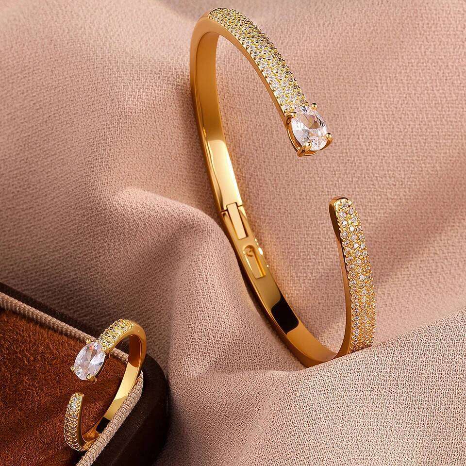 ZAKOL New Original Design Large Zircon Inlaid Open Bracelet Ring Trendy Fashion Valentine's Day Jewelry Gifts