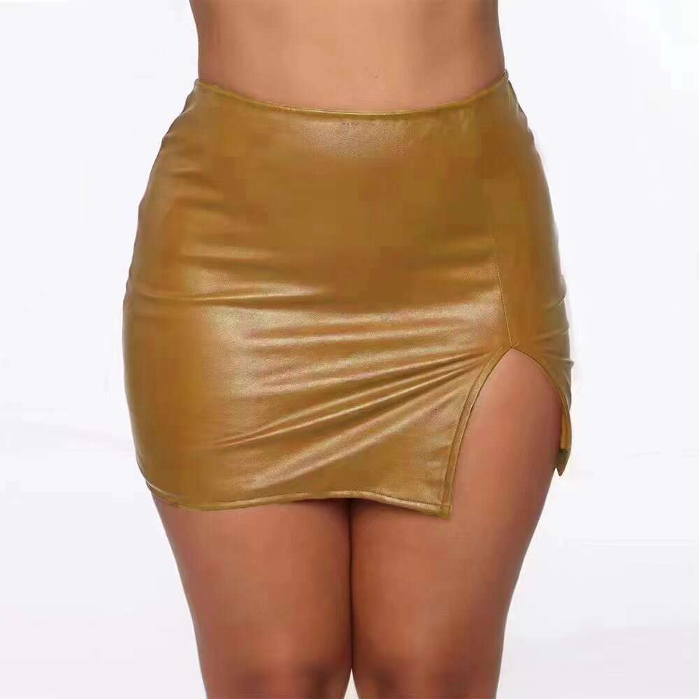 Women's Short Skirt Sexy Hot Girl Leather Waist-Cinching Bodycon Slit Slim Fit