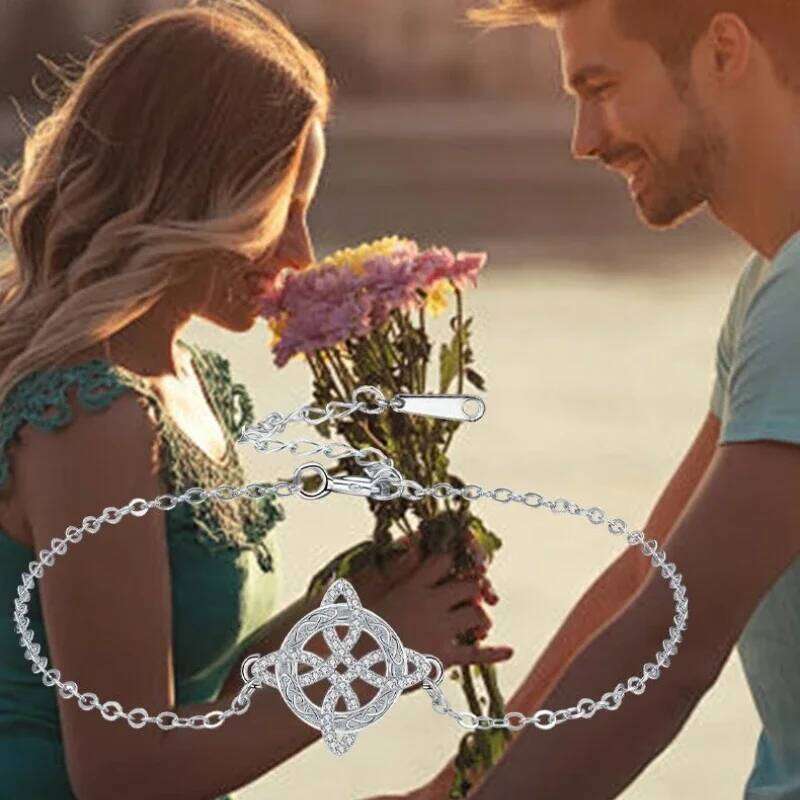 925 Thai Silver Witch Knot Zirconia for Women Witchcraft Good Luck Amulet CZ Chain Bracelet Wicca Protection Jewelry 25H1229