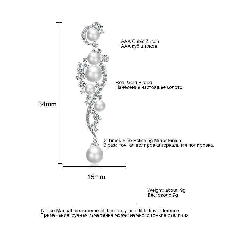 ZAKOL Luxury Shiny AAA Cubic Zirconia Hanging Earrings for Women Imitation Pearl Bridal Long Earring Women's Wedding Jewelry