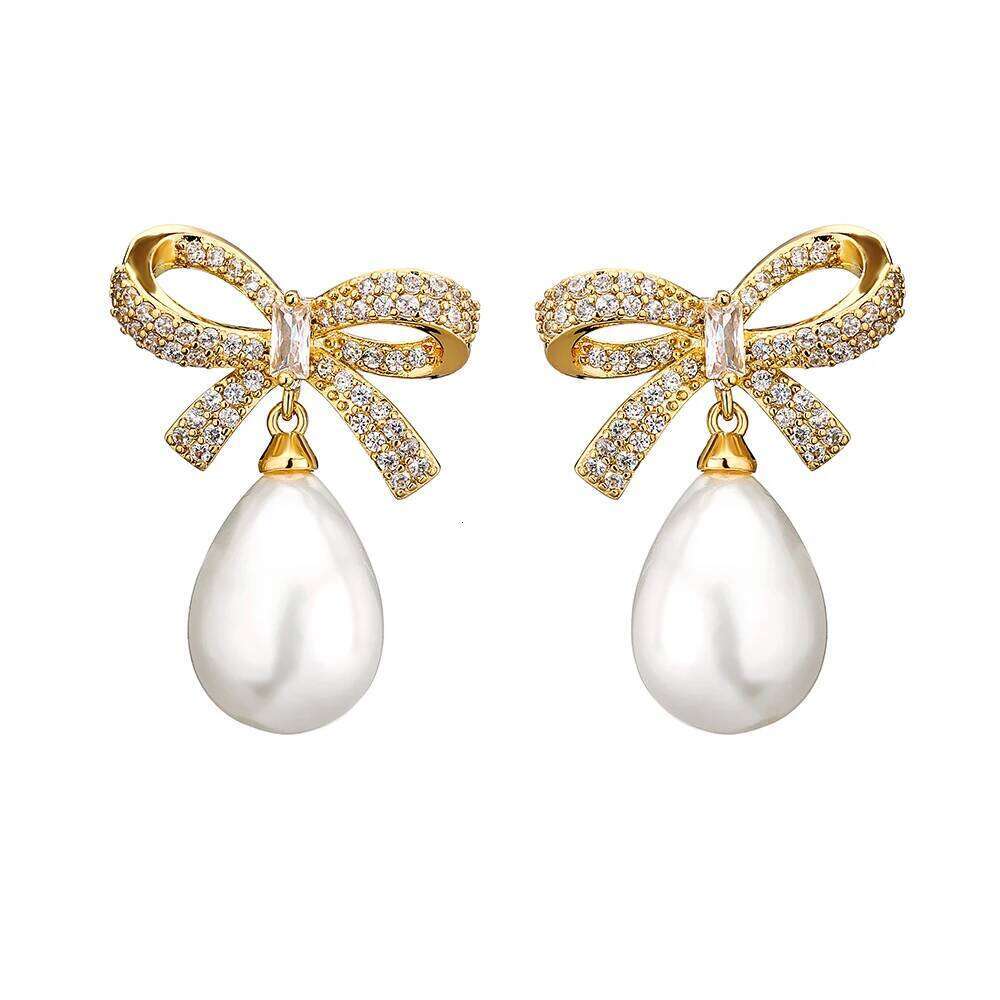 ZAKOL Brand Zircon Bow Pearl Drop Dangle Earrings for Women Elegant Bridal Wedding Party Jewelry