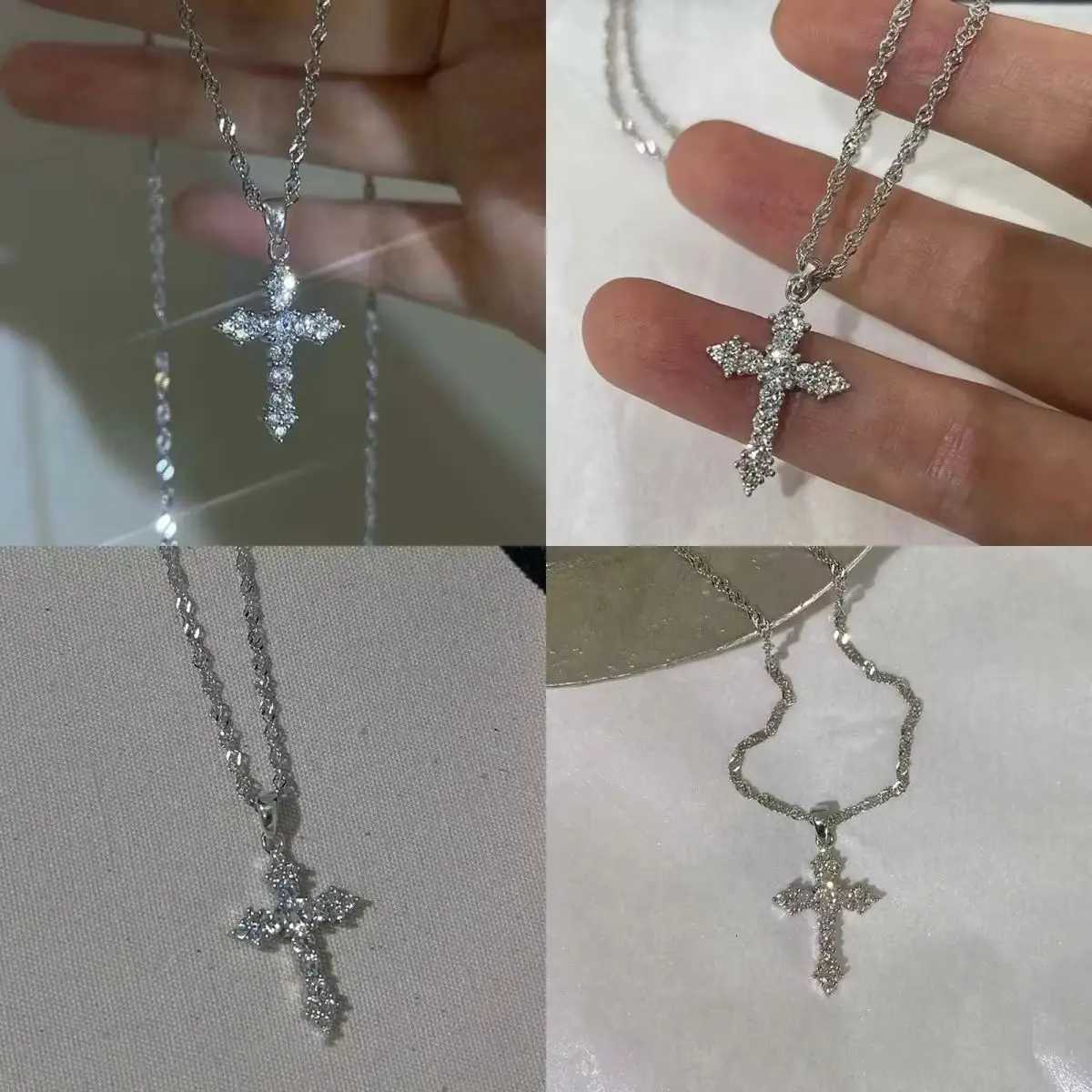 Womens Cute Silver Zircon Cross Pendant Necklace Thin Chain Party Jewelry Birthday Gift for Girls Y251227