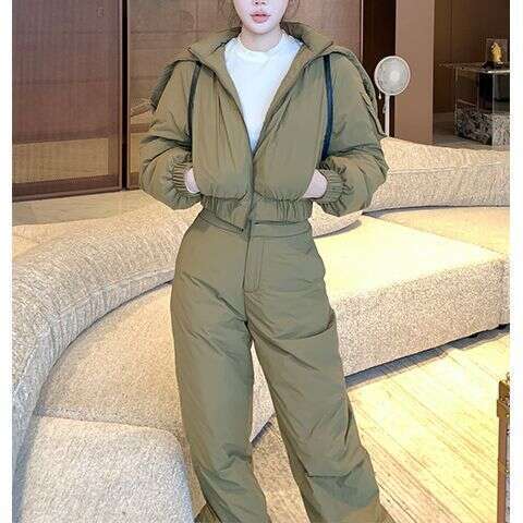 2025 Winter Ski For Women New Thickened Warm Short Cotton Jacket High Waist Slimming Pants Two-Piece Set WKERSIY