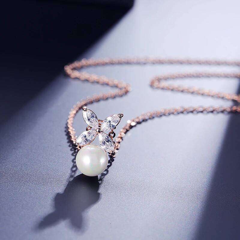 ZAKOL 2 Pcs Simple Marquise Zircon Pearl Stud Earrings Necklace Sets for Women Charm Jewelry Gift Wholesale