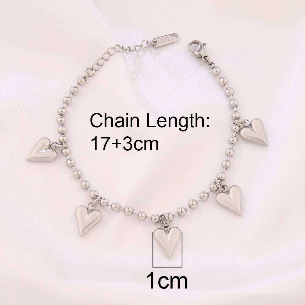 316L Stainless Steel Heart Pendant Bracelet For Women Fashion Gold Color Beads Chain Bracelets Jewelry 25H1229