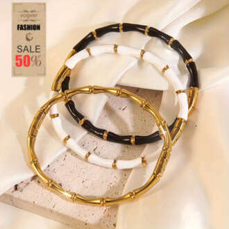 Bracelet For Women European and American High-End Simple Versatile Bracelet, 18K Gold Plated Oil Drop Bamboo Knot Stainless Steel Jewelry