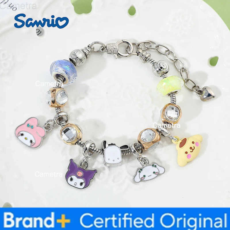 Sanrio Anime Bracelet Cartoon Figure Kuromi Melody Cinnamoroll Metal Beads DIY Pendant Kawaii Jewelry H251229