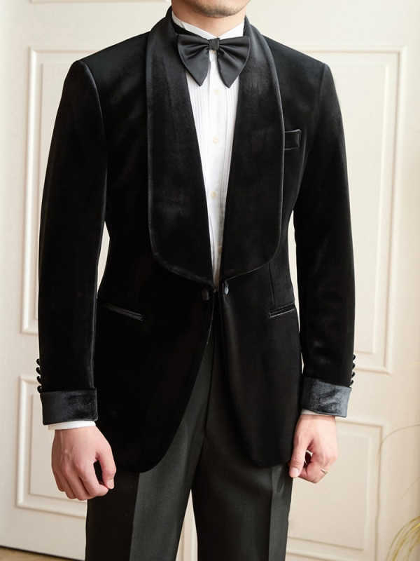 Classic Wedding Tuxedos Velvet 1 Piece Set Jacket Men Suit Exquisite Shawl Lapel Single Breasted Evening Groom Coat Customized