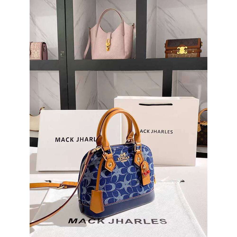MACK JHARLES retro Denim Embroidered Shell Bag 2025 Autumn New High-end Color-blocking Handbag