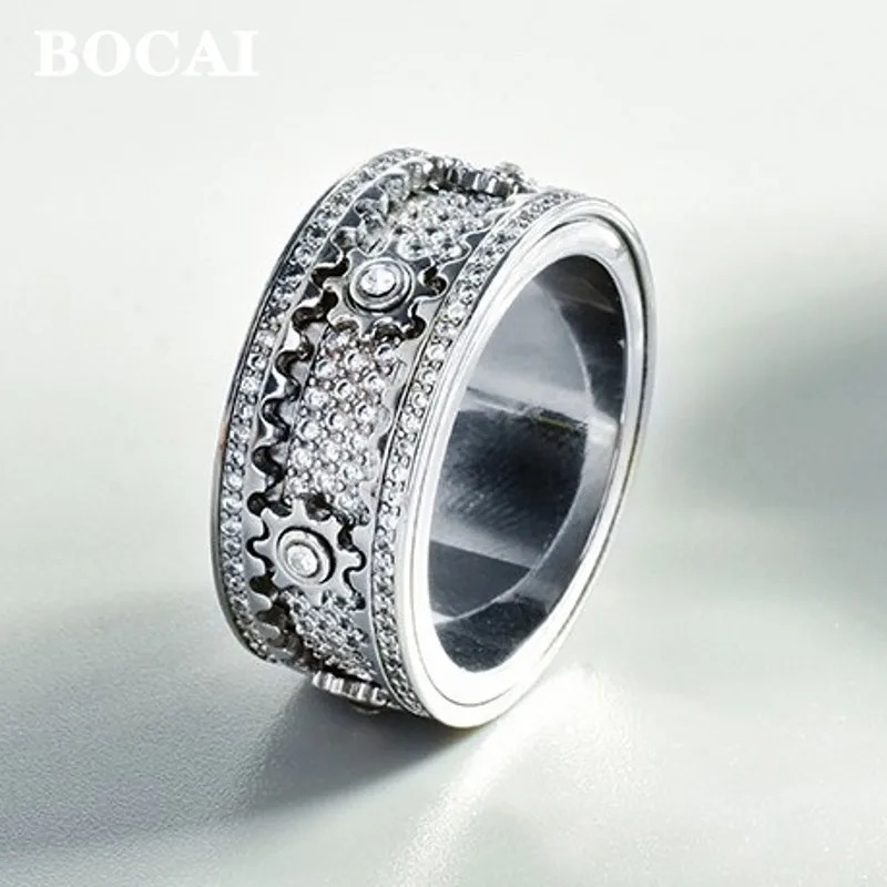 S925 Sterling Silver Charms Rings for Women Mechanical Gear-shaped Inlaid Micro Zircon Rotating Good Luck Jewelry Accessory 251224