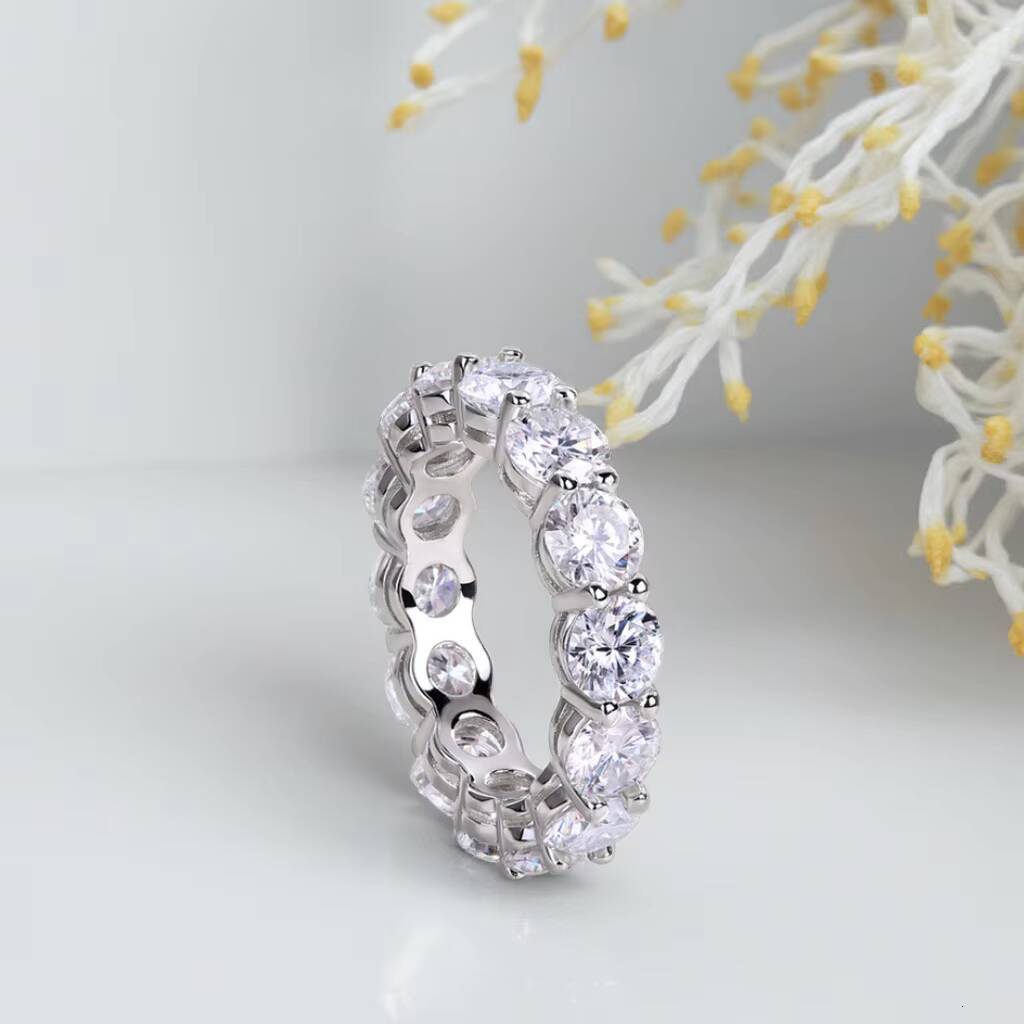 Full Moissanite Diamond Ring White Gold Plated Silver Ring 925 Sterling Sliver Women Wedding Engagement Jewelry