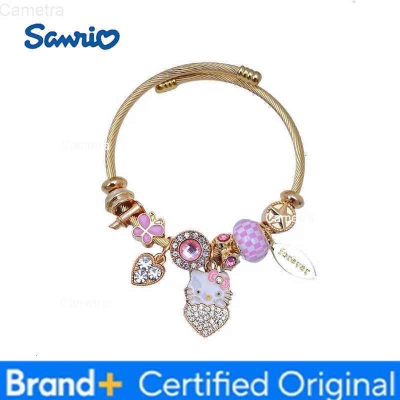 Sanrio Hello Kitty Music Note Love Heart Charm Bracelet for Women Romantic Bangle Jewelry Gift for Anniversaries H251229