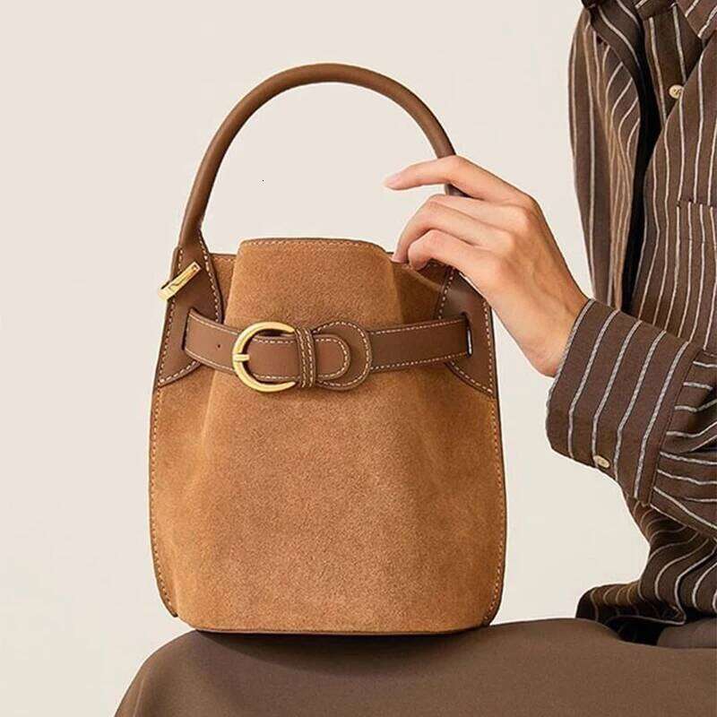 Fashion Luxury Handbag High Grade Leather Trend Versatile Simple Drawstring Bucket Retro Texture Brand Shoulder Bag Liksusie