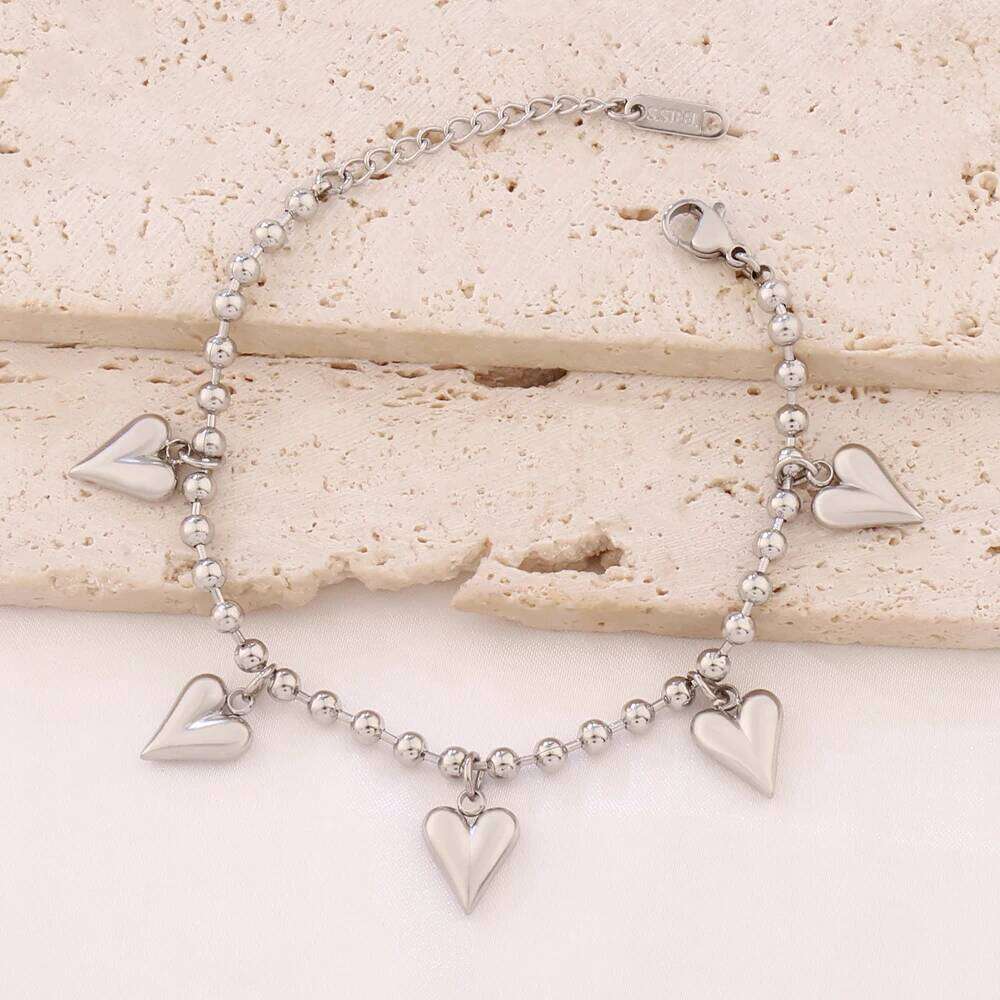 316L Stainless Steel Heart Pendant Bracelet For Women Fashion Gold Color Beads Chain Bracelets Jewelry 25H1229