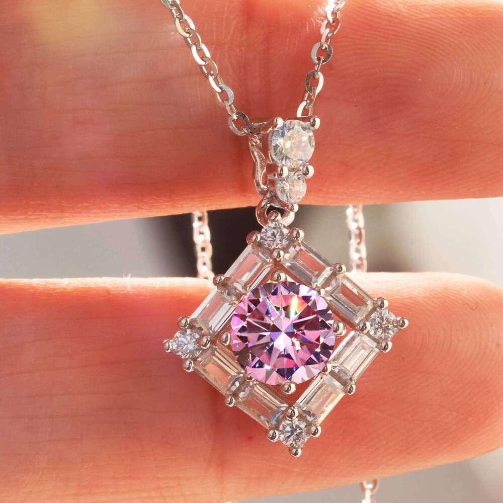 Pink color Moissanite pendant necklace 1 Ct 6.5mm Real Gra lab Diamond Pendant Necklace 925 Sterling Silver Luxury Jewelry 92e