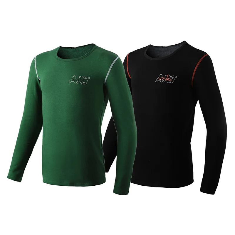 Autumn and winter mens thick fleece round neck tight youth cotton sweater autumn protective underwear single base sh 251225