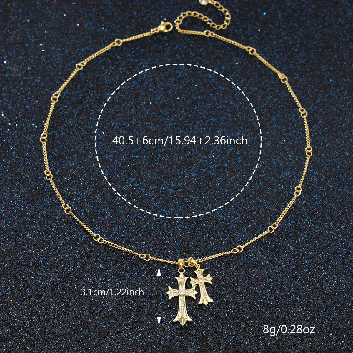 1 Piece Fashionable Minimalist Gold Necklace with Large Small Crosses and Rhinestones color random Y251227