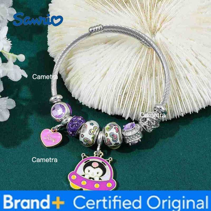 Sanrio Kawaii Jewelry Kuromi Spaceship Charm Beaded Bracelet Trendy Anime Fashion Gifts H251229