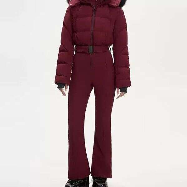 Chic Thicken Fur Patchwork Women's Ski Suit Slim Full Sleeve Hoody Zipper High Waist Skiwear 2025 Winter Warm Lady Romper WKERSIY