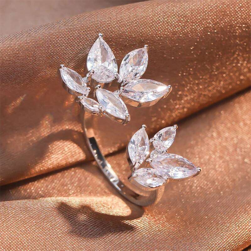ZAKOL Shiny Cubic Leaf Flower Open Rings for Women Fashion Clear Marquise Zircon Crystal Finger Ring Party Jewelry