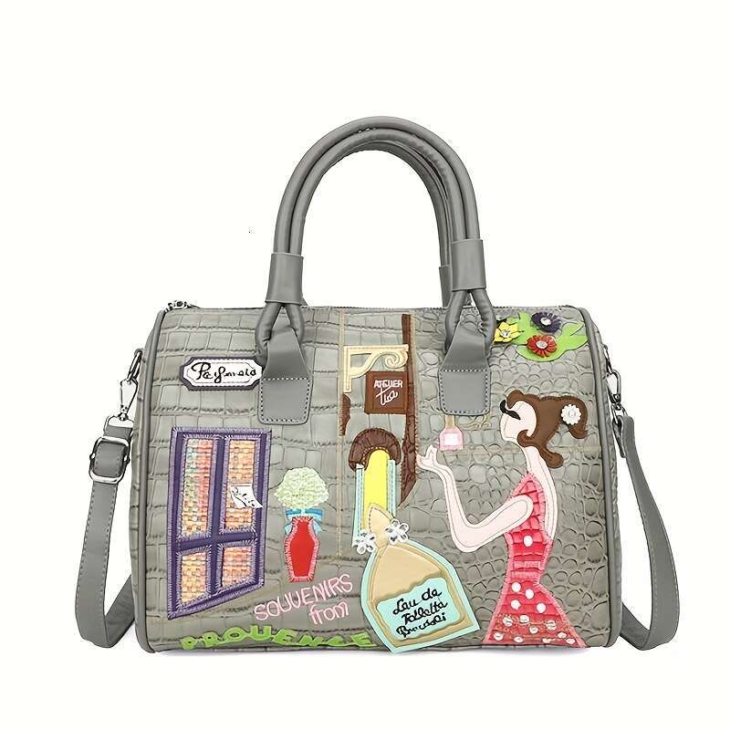 JINXIANGGUO Colorful Bag Adjustable Multicolor Embroidered Women S Crossbody Bag Vibrant Peace Love Design Resistant Large Capacity Polyester Lining P