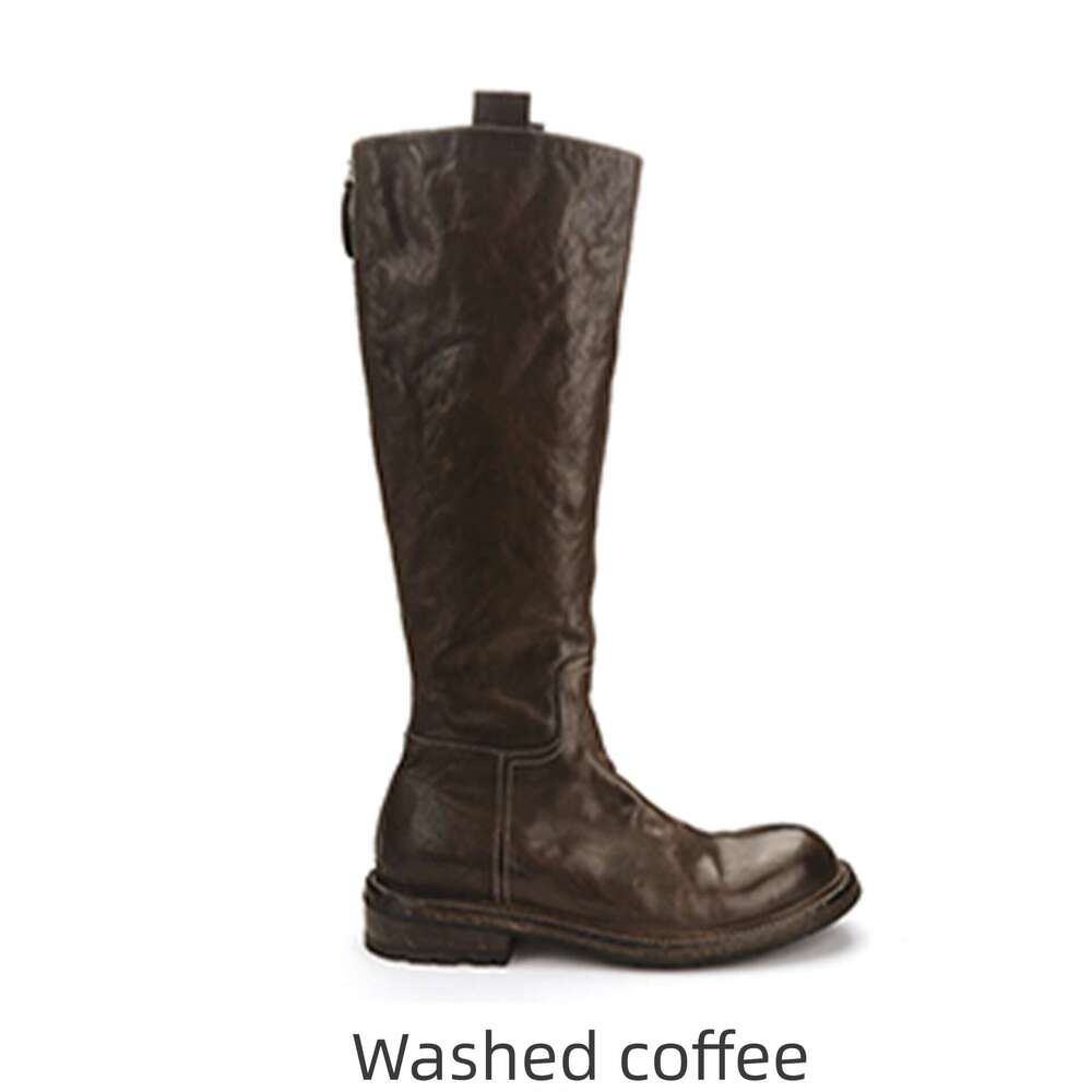 Internet Celebrity Style Washed Horse Leather Long Thick Sole Mid-Calf Over-the-Knee Riding for Women 2024 New Model Women's Boots