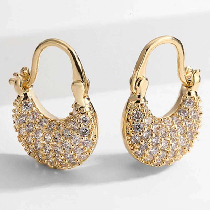 Trendy Round Water Drop Zirconia Earrings For Women Girls Fashion U-shaped Gold Color Metal Crystal Ear Accessorie Jewelry Gifts