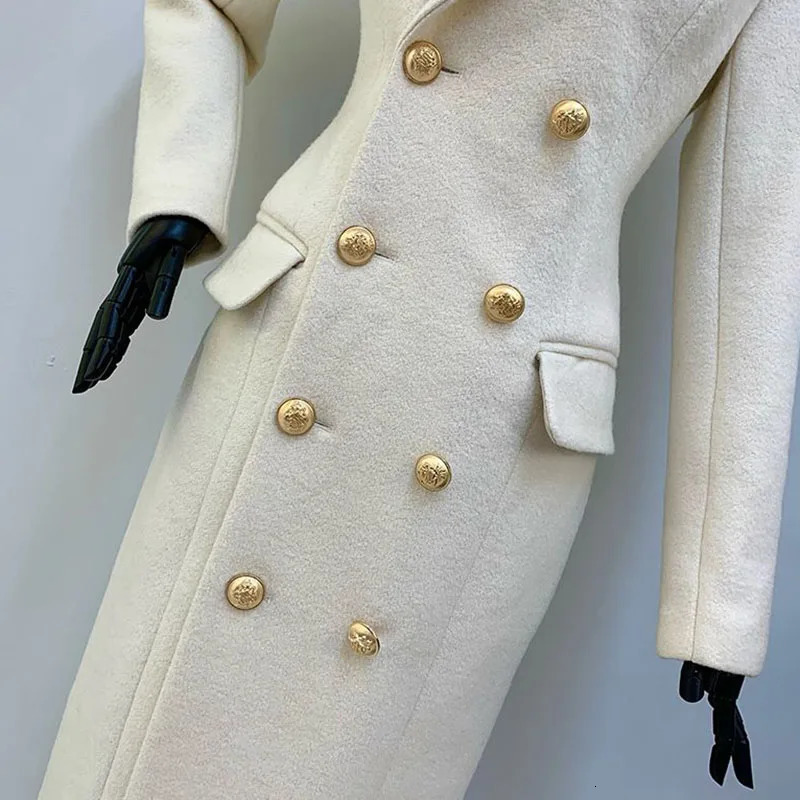 Autumn Winter Fashion HighQuality Womens Woolen Coat 2025 Temperament Double Breasted Solid Color H322 251216