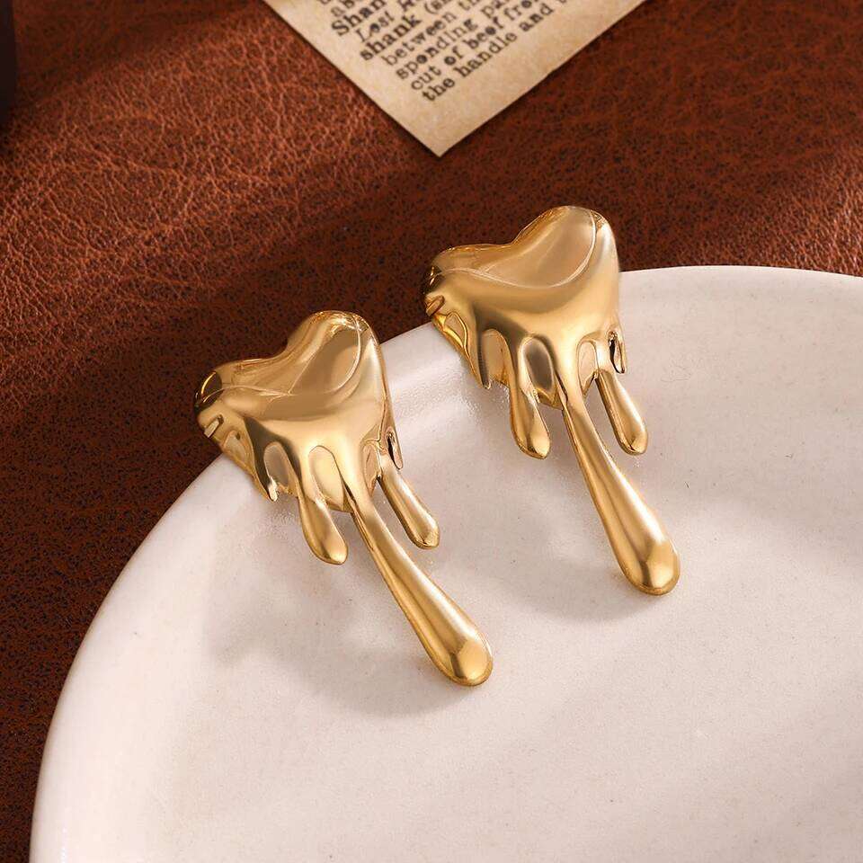 ZAKOL Trendy Waterproof Stainless Steel Heart Shape Melted Stud Earrings for Women French Fashion Everyday Jewelry Accessories