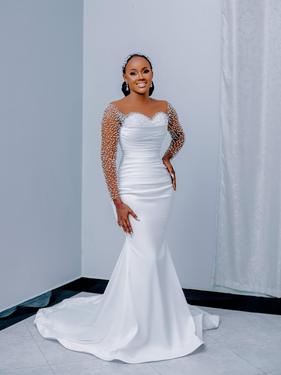 2026 Aso Ebi Arabic Mermaid Wedding Dress For Bride Bridal Gowns Illusion Sheer Neck Long Sleeves Beaded Satin Lace Wedding Gowns for Black Women D735