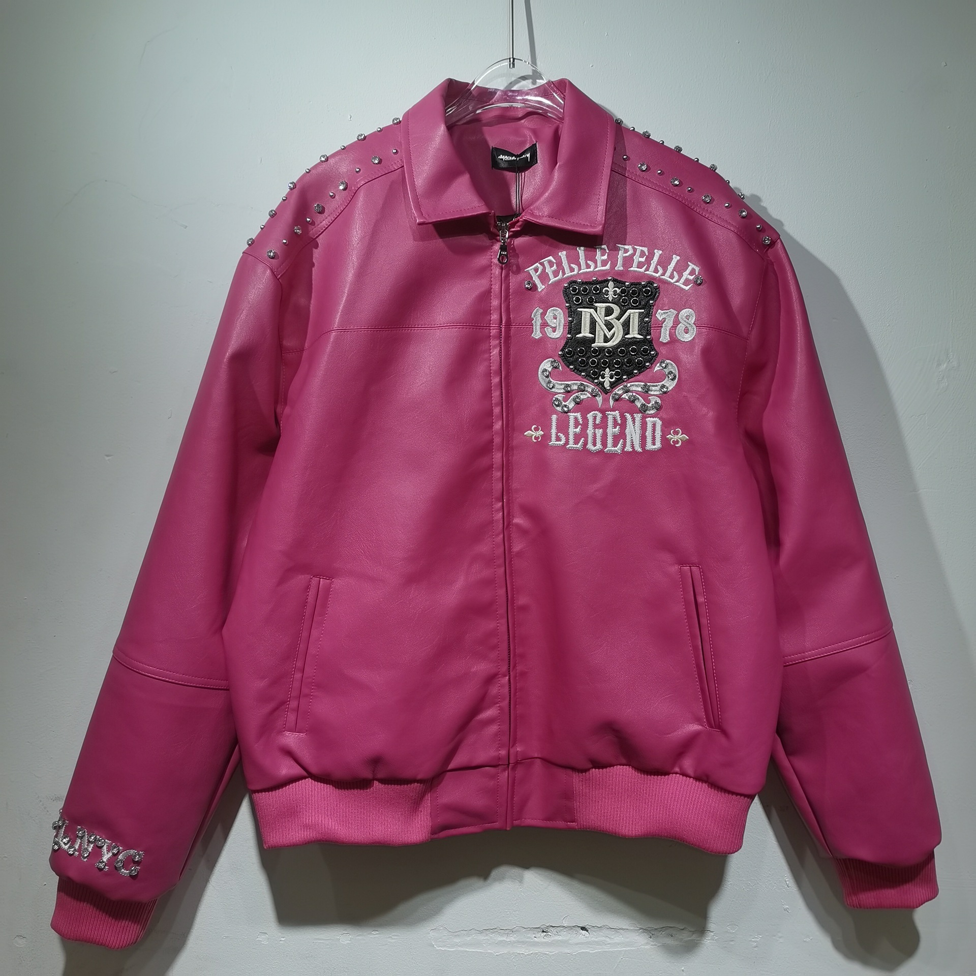 Men's Jackets High-quality PP Genuine Air Force Pilot Women's Black Blue Purple And Pink Genuine Leather Embroidered Diamond Short Pink Jack