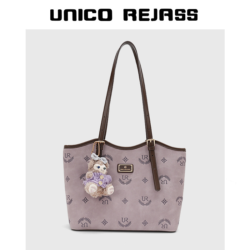 UNICO REJASS 2026 Spring/Summer New Women's Printed Commuter Tote Bag Large Capacity Lavender Purple Handbag Shoulder Bag Free Shipping