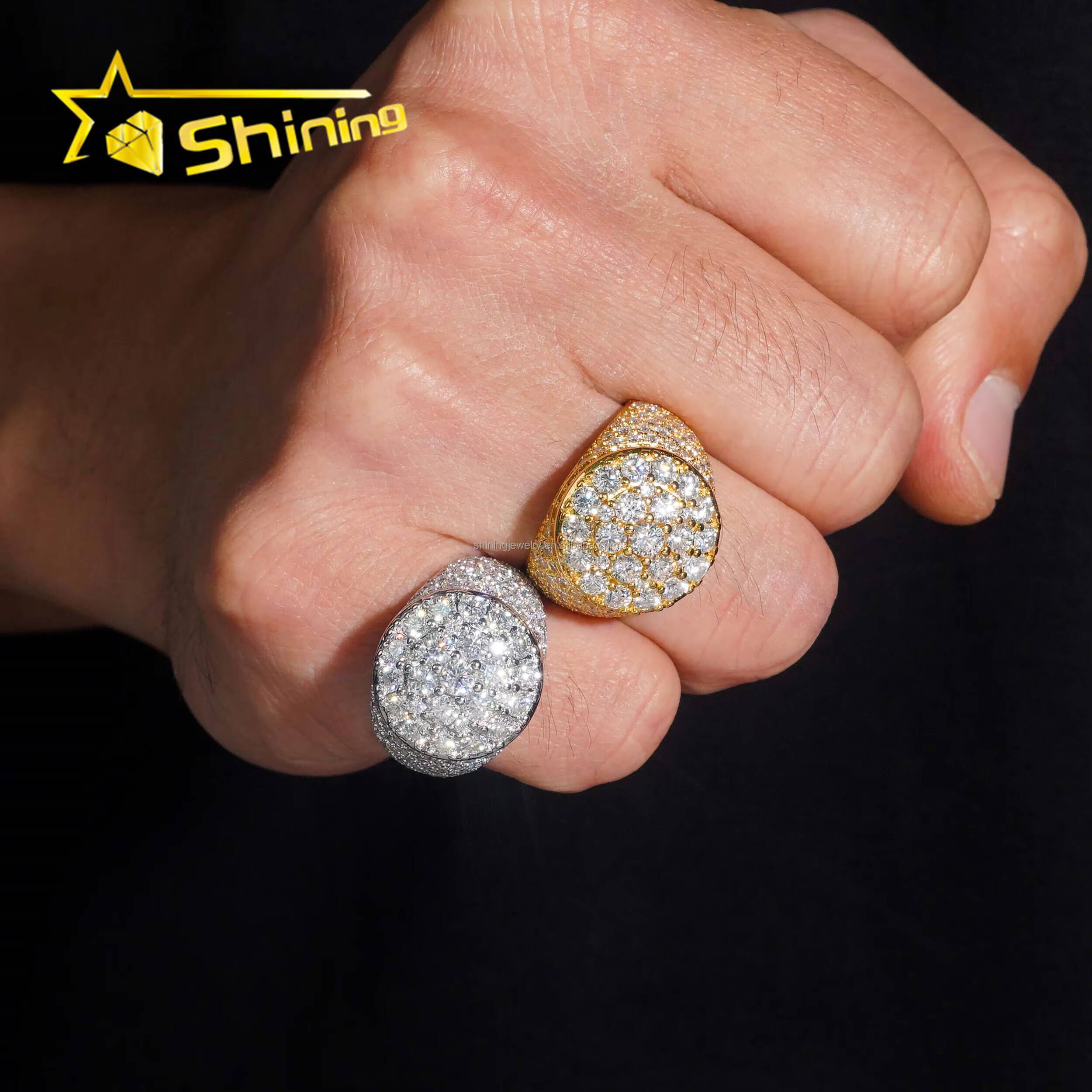 Man Gift Fire Jewelry Honey Comb Setting Luxury Hip Hop Hot Selling S925 Solid Silver Iced Out Moissanite Diamond Round Ring