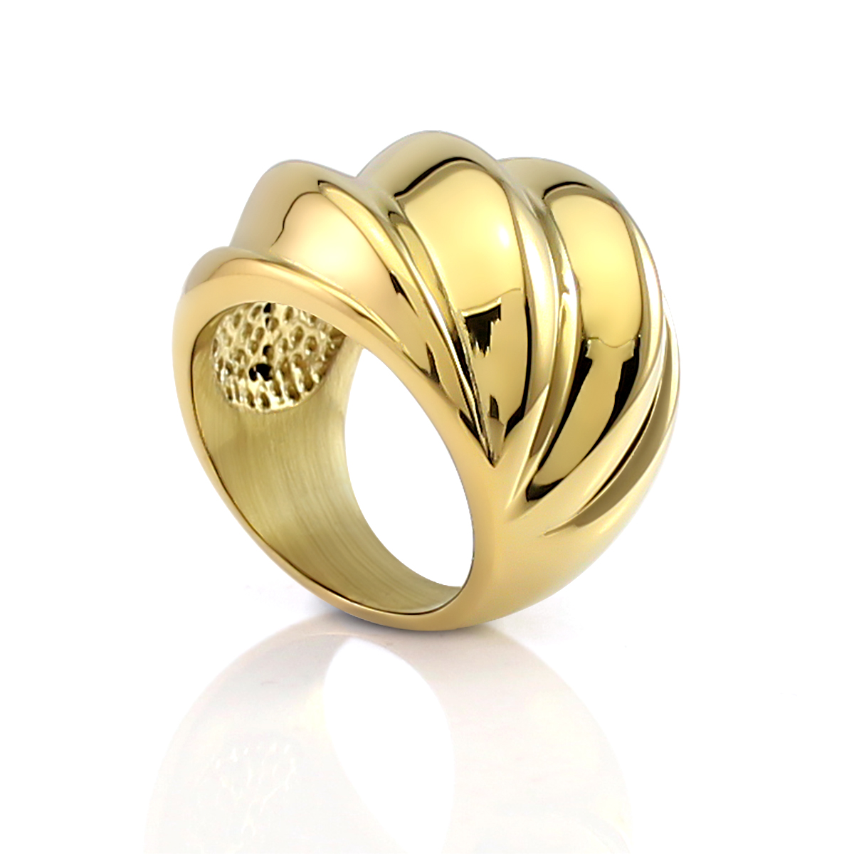 Irregular Shiny Big Rings for Women Stainless Steel Chunky Style Shell Shaped Rings Silver Gold Color Handmade Jewelry 24mm Wide