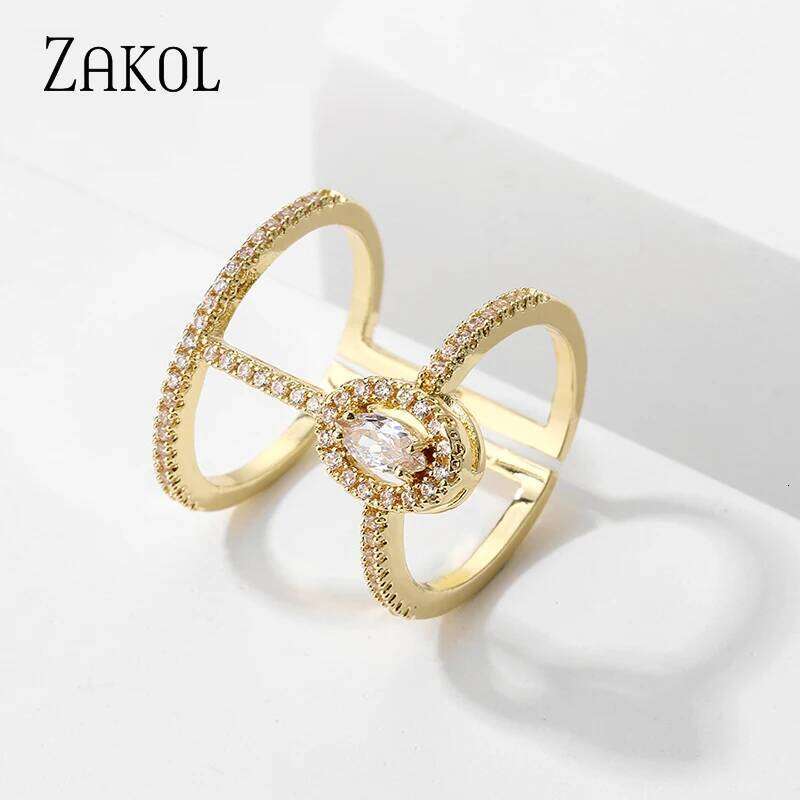 ZAKOL Fashion White Adjustable Ring Micro Pave Cubic Zirconia Open Rings For Women Party Jewelry