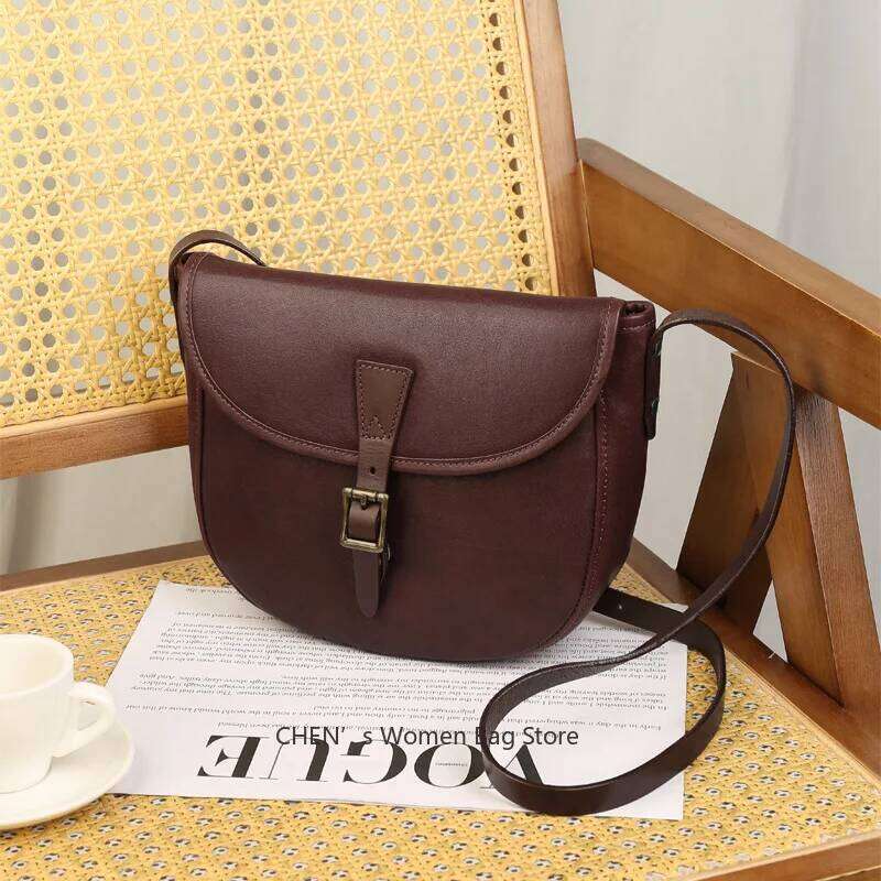 Spring New Fashionable Soft Leather Crossbody Women S Versatile Wide Strap Half Round Saddle Bag Shoulder LEMON KOKO