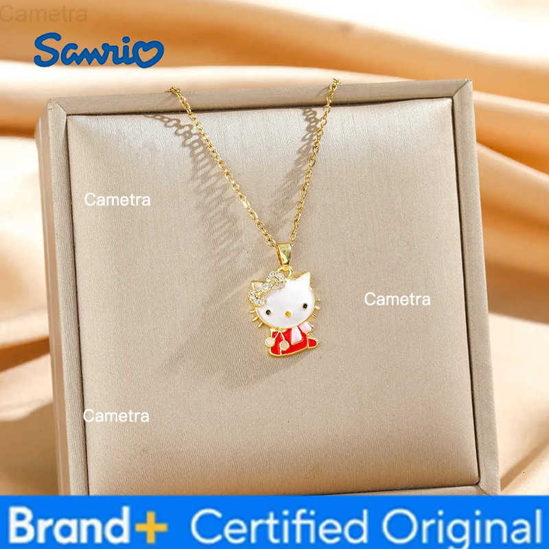 Sanrio Cartoon Cute Hello Kitty Zircon Fish Pendant Necklace for Women Girls Lovely Stainless Steel Chain Kitty Jewelry Gifts H251229