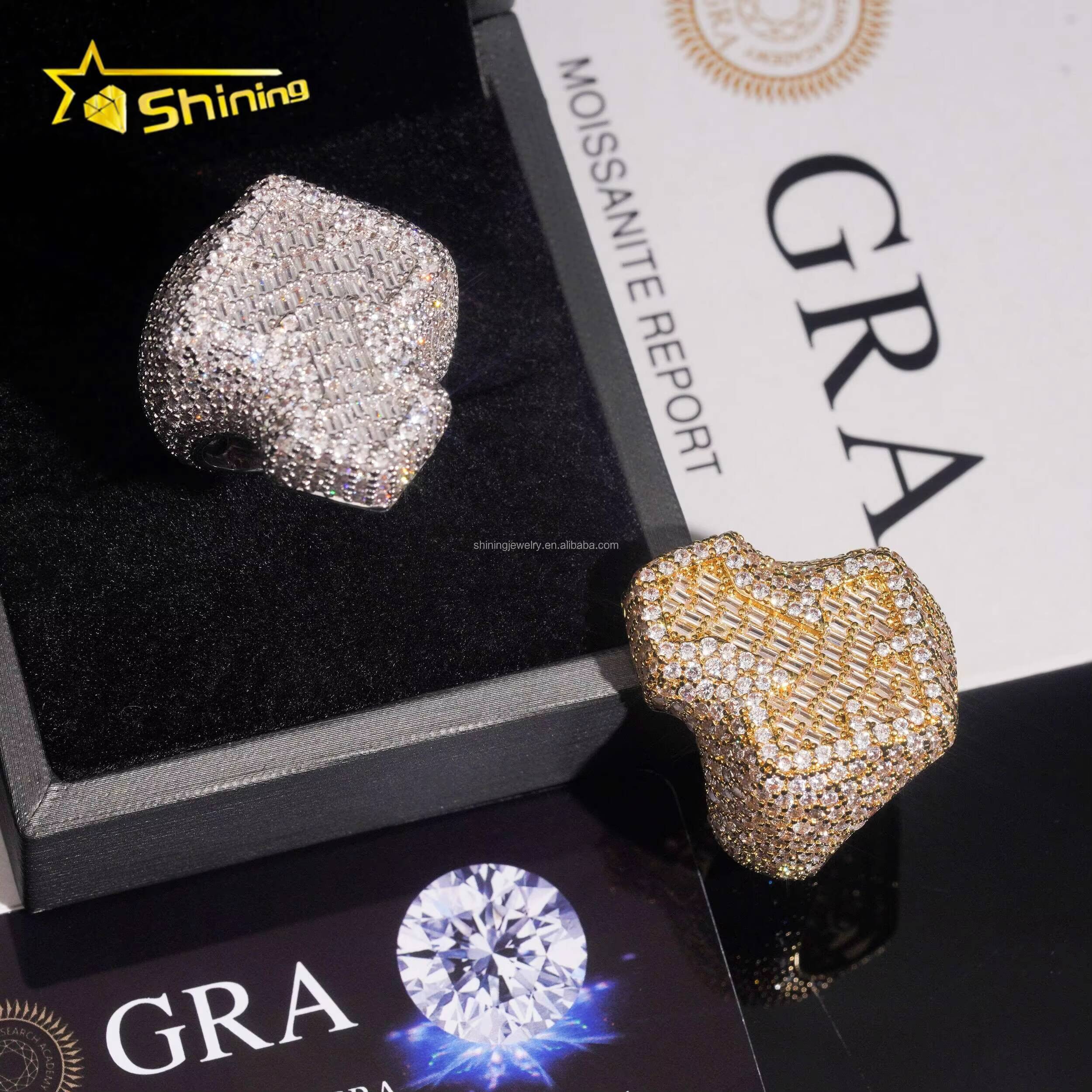Bulk Stock Fashion Man Stylish Wholesale Price Hip Hop Fire Jewelry S925 Solid Silver Iced Out FL Moissanite Diamond Cross Ring