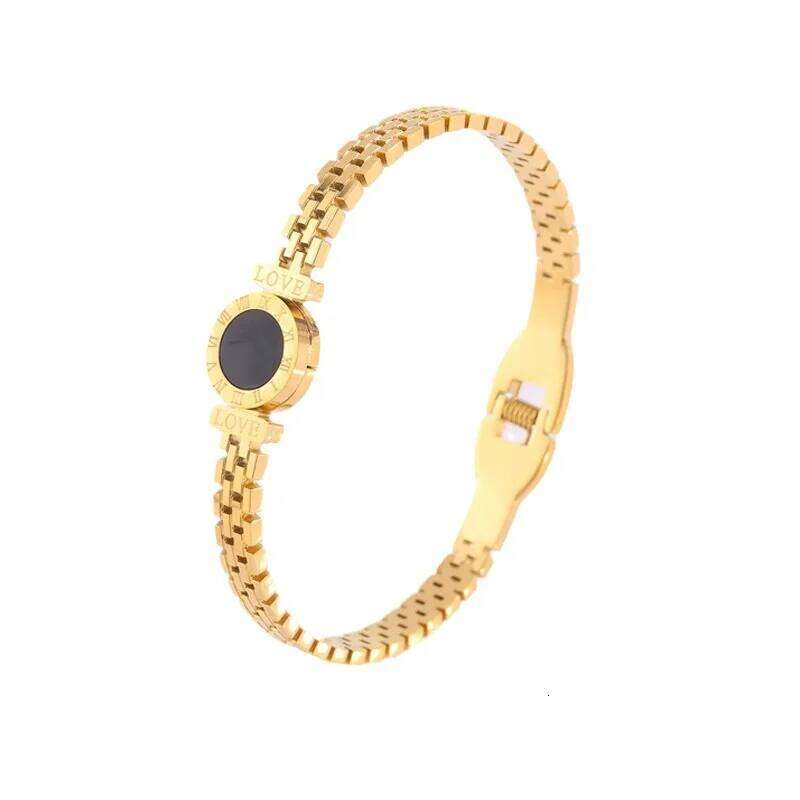 ZAKOL Stainless Steel 18k Gold Color Roman Black Shell Watch Bracelet Niche Design Jewelry Gift for Women Men