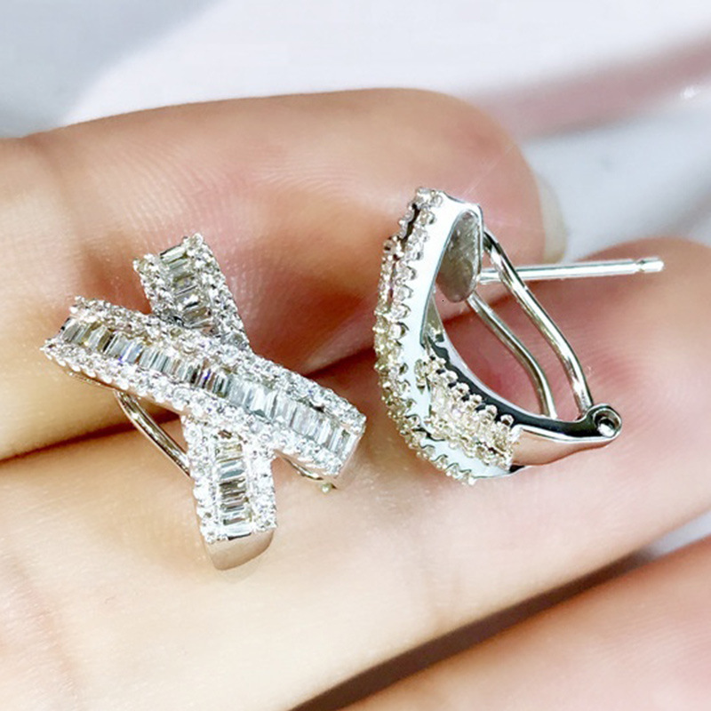 Luxury Brand Designer Jewelry Cao Shi Light Luxury Style Cross Trapezoid Square Diamond Earrings Sweet Bowknot Stud Earrings For Women Casual Versatil