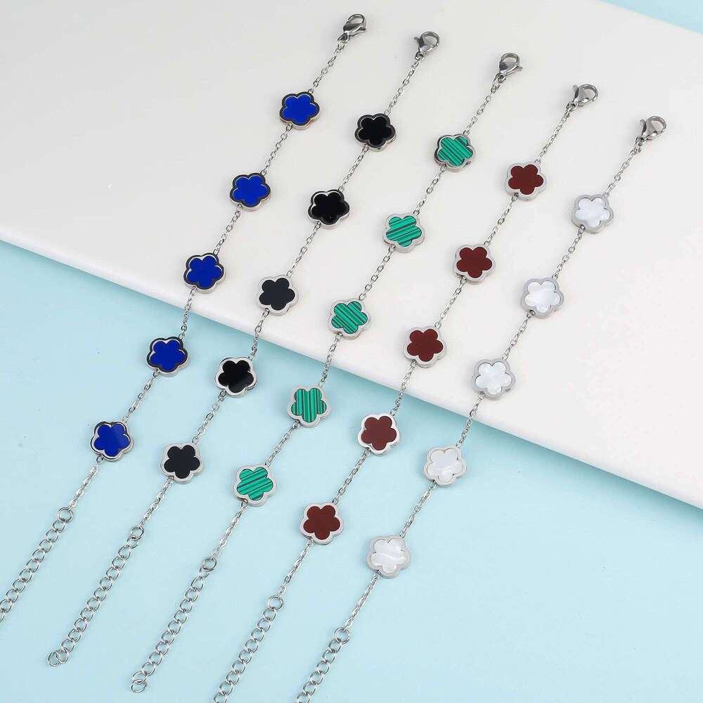 Luxury Woman Silver Plated Five Leaf Flower Adjustable Bracelet Plum Blossom Plant Stainless Steel Jewelry Clover 25H1229