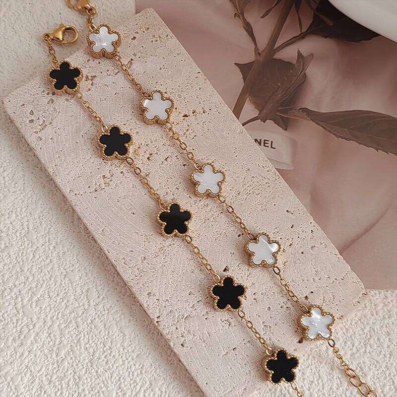 Gold-plated stainless steel five-flower double-sided bracelet adjustable simple fashion jewelry gift for women 25H1229