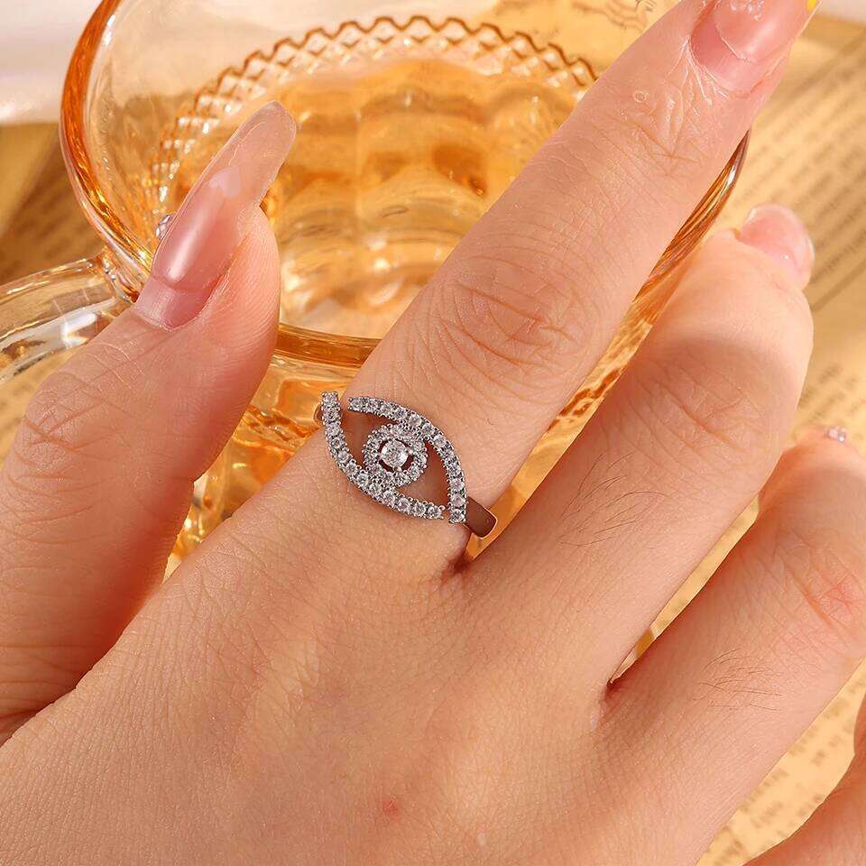 ZAKOL Fashion Turkey Evil Eye Zircon Inlaid Adjustable Open Rings Sliver Gold Color Aesthetic Ring Party Jewelry Anillos Mujer