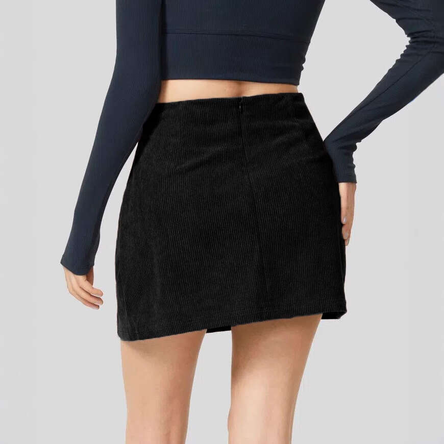 Women's Corduroy Midi Skirt Brushed Elastic High Waist Simple Versatile Short Skirt Black White Brown