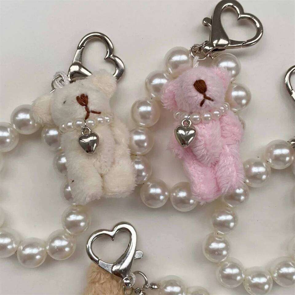 ZAKOL Korean Fashion Imitation Pearl Bear Doll Pendant Keychain Handbag Mobile Phone Accessories Gift for Women Girls