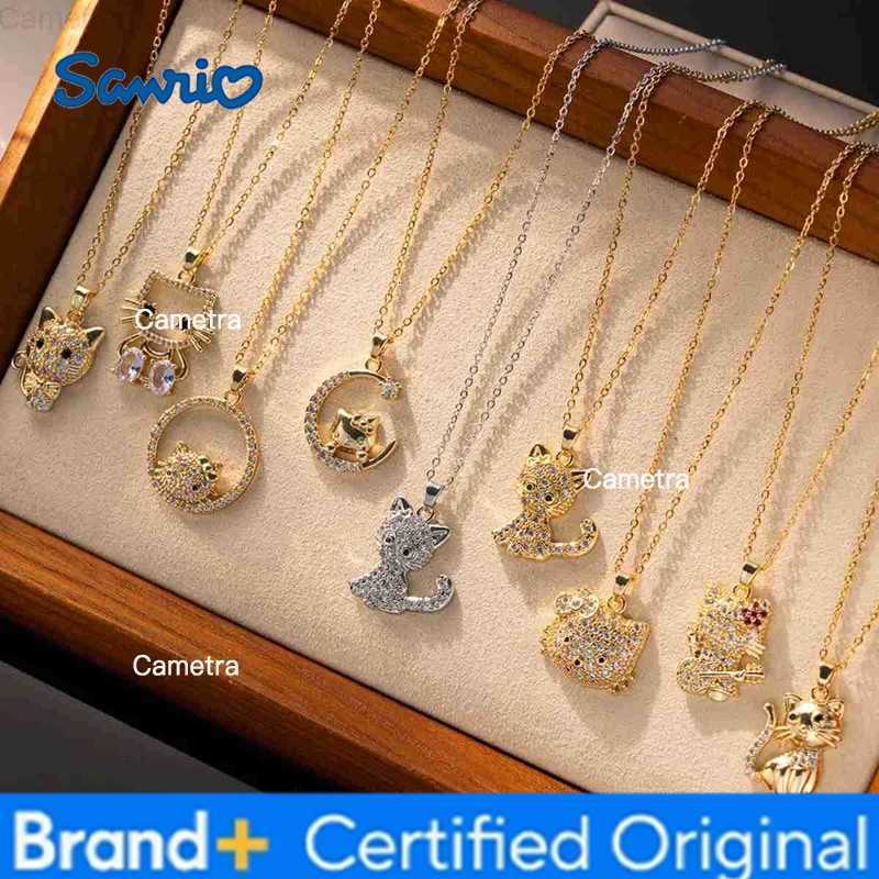 Sanrio Gold Color Fashion Cute Hello Kitty Zircon Pendant Necklaces for Women Girls Lovely Cartoon Cat Kitty Jewelry Accessories H251229