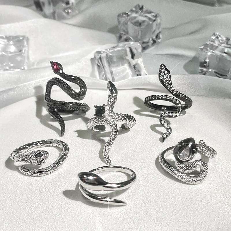Punk Trendy Cool Snake-Shaped Open Unisex Hip-Hop Fashion Personality Index Finger Minimalist Style Temperament Ring